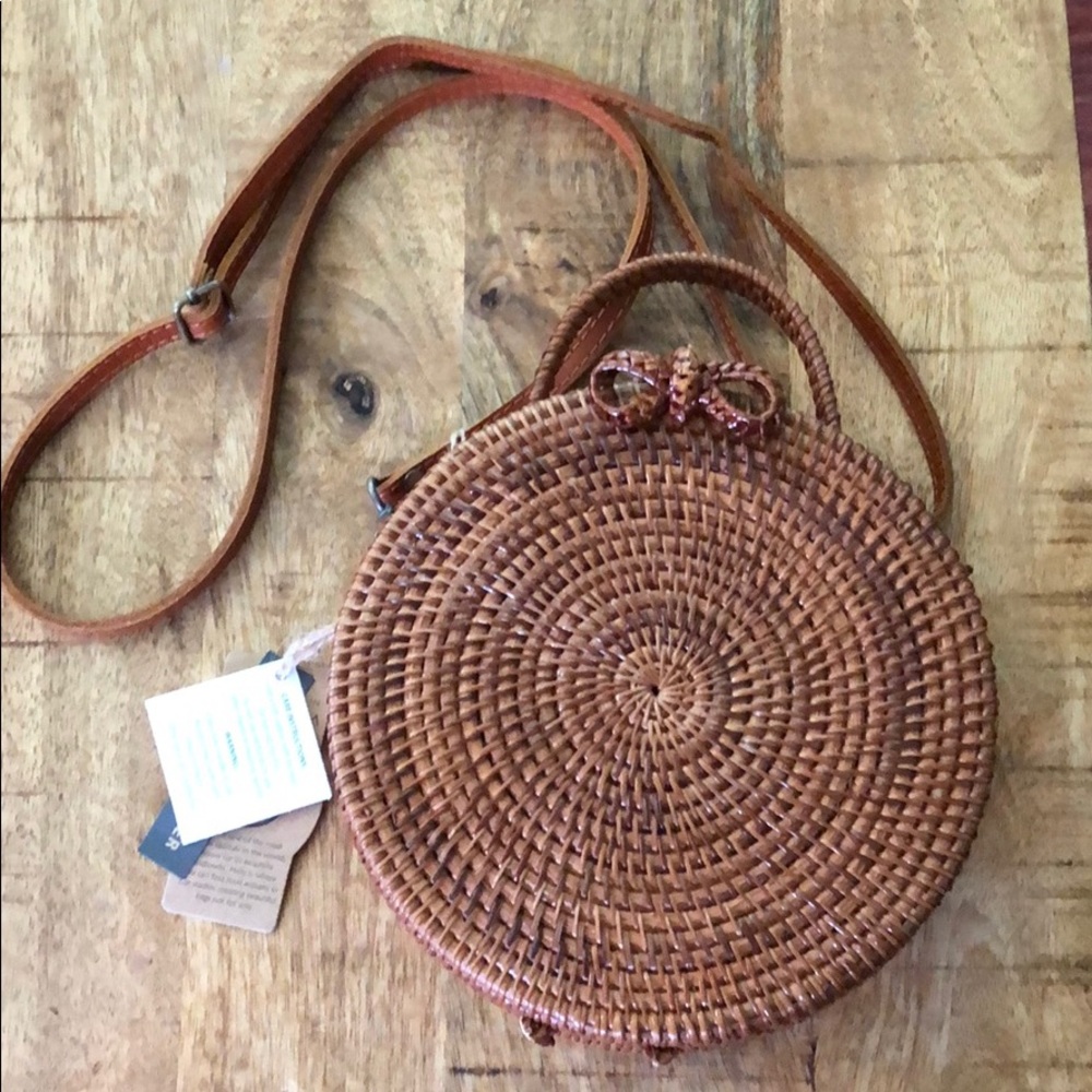 NWT large boho woven rattan bali bag